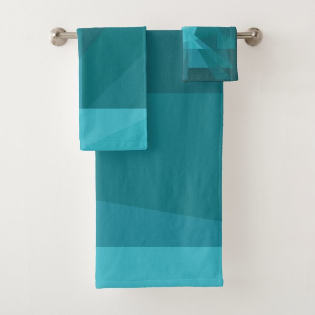 Modern Geometric Teal  Color Design_Abstract Bath Towel Set (Insitu)