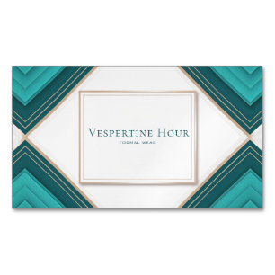 Modern Geometric Teal Gold Chevron Layered Art Dec Business Card Magnet