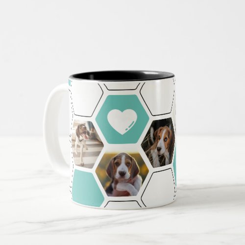 Modern Geometric Teal Heart Paw Dog Photo Keepsake Two_Tone Coffee Mug