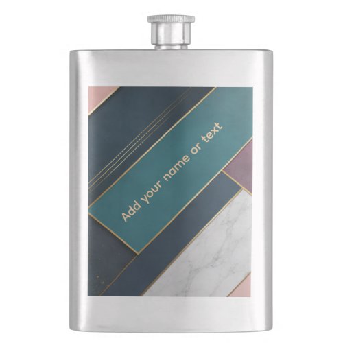 Modern Geometric Teal Marble & Gold Monogram Flask