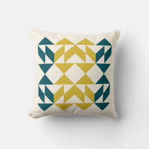 Modern Geometric Teal Mustard Pattern Home Decor Throw Pillow