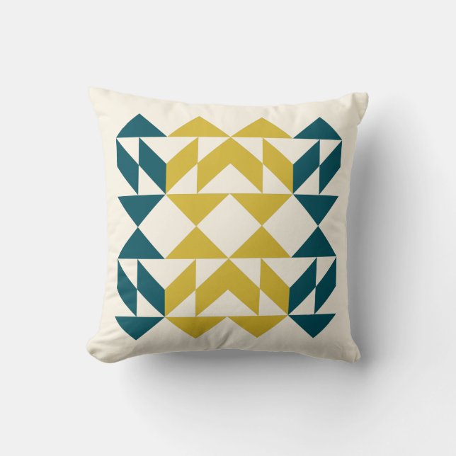 Modern Geometric Teal Mustard Pattern Home Decor Throw Pillow (Front)