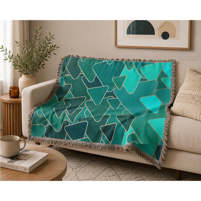 Modern Geometric Teal Triangle  Throw Blanket (Creator Uploaded)