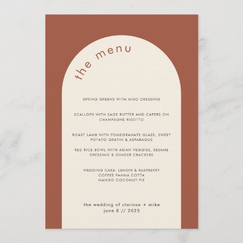 Modern Geometric Terracotta Beige Arch Wedding  Menu