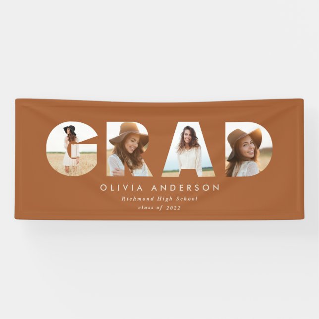 Modern geometric terracotta multi photo graduation banner (Horizontal)
