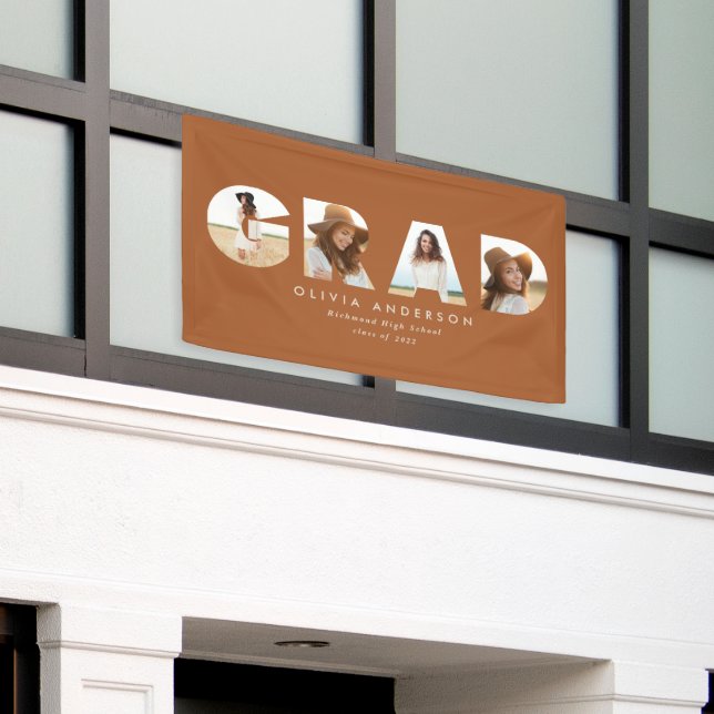 Modern geometric terracotta multi photo graduation banner (Outside Building)