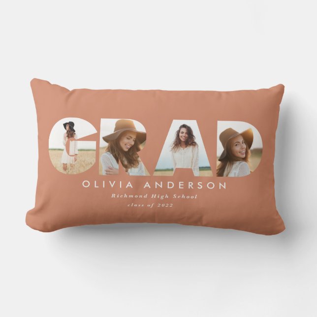 Modern geometric terracotta multi photo graduation lumbar pillow (Front)