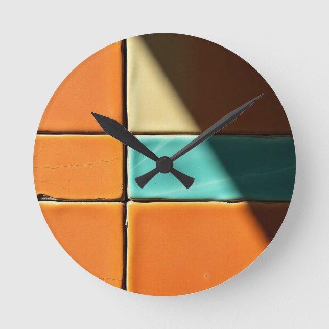 Modern Geometric Tile Pattern Design Round Clock (Front)