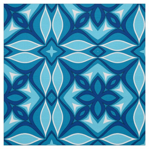 Modern Geometric Tile Pattern Shades of Denim Blue Fabric