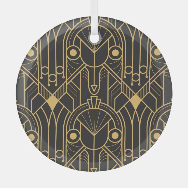 Modern Geometric Tiles Art Deco Glass Ornament (Front)