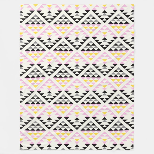 Modern Geometric Tiles Triangle Pattern Pink Black Fleece Blanket (Front)