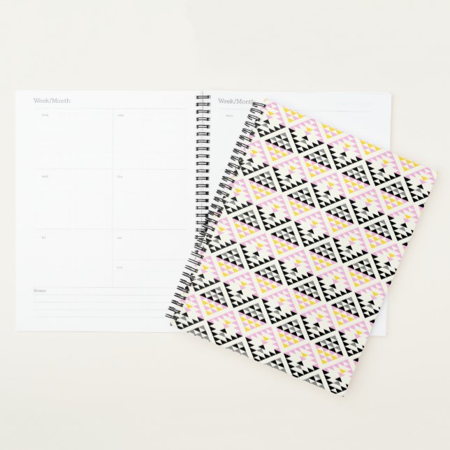Modern Geometric Tiles Triangle Pattern Pink Black Planner (Display)