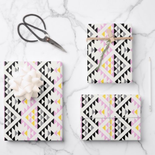 Modern Geometric Tiles Triangle Pattern Pink Black Wrapping Paper Sheets