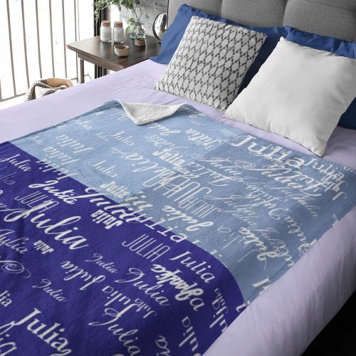 modern geometric tones of blue pattern of names fleece blanket