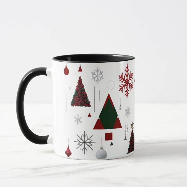 Modern Geometric & Traditional Christmas Collage Mug (Left)