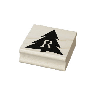 Modern Geometric Tree Silhouette with Monogram Rubber Stamp