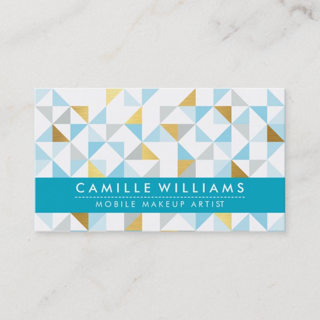 MODERN GEOMETRIC triangle aztec pattern aqua gray Business Card (Front)