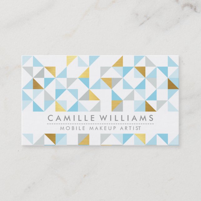 MODERN GEOMETRIC triangle aztec pattern gray blue Business Card (Front)