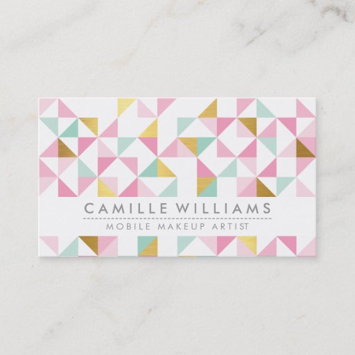 Customizable MODERN GEOMETRIC triangle aztec pattern mint pink Business Card Templates