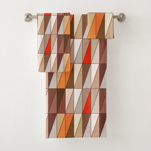 Modern Geometric Triangles Beige Brown Red Bath Towel Set