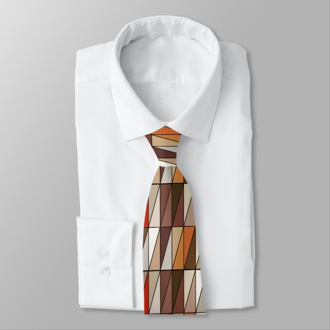 Modern Geometric Triangles, Beige, Brown, Red, Gol Neck Tie (Tied)