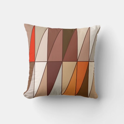 Modern Geometric Triangles Beige Brown Red Throw Pillow