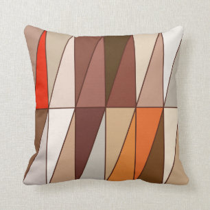 Modern Geometric Triangles, Beige, Brown, Red Throw Pillow
