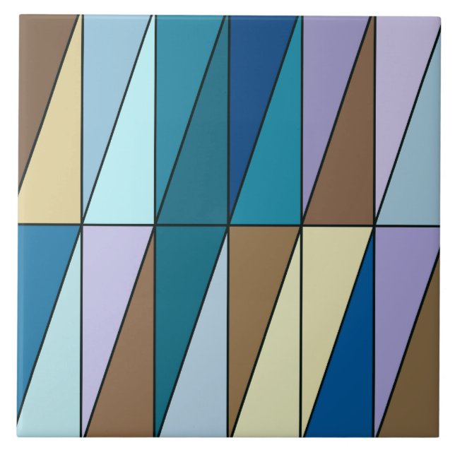 Modern Geometric Triangles, Blue and Coffee Brown Ceramic Tile (Front)
