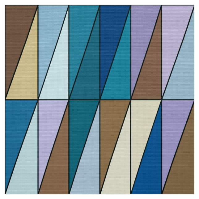 Modern Geometric Triangles, Blue and Coffee Brown Fabric (Swatch)