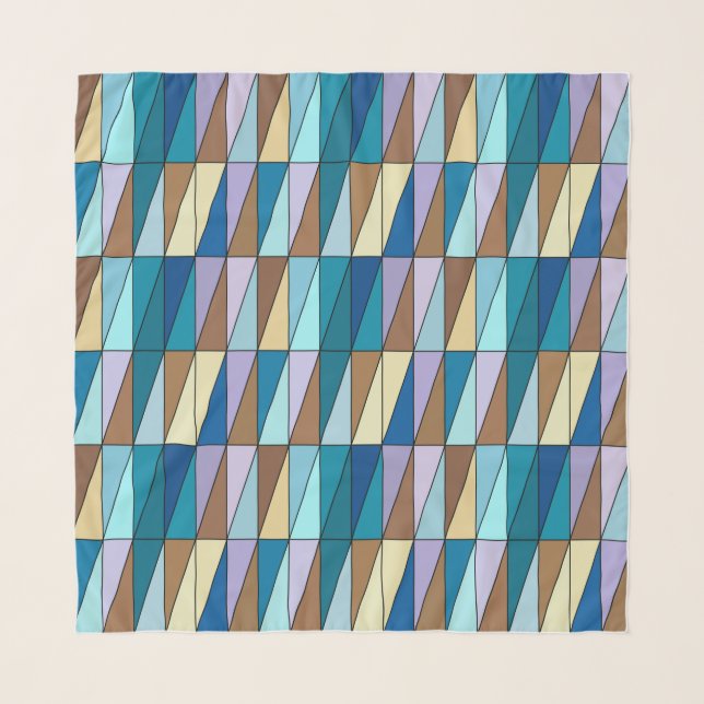 Modern Geometric Triangles, Blue and Coffee Brown Scarf (Front)