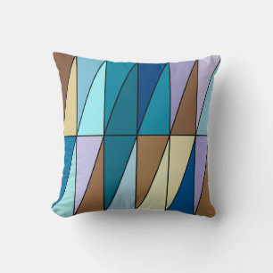 Modern Geometric Triangles, Blue and Coffee Brown Throw Pillow