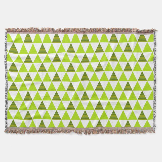 Modern Geometric Triangles Green & White Pattern Throw Blanket (Front)