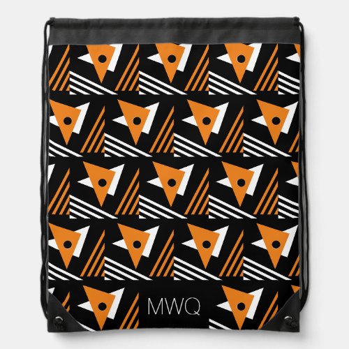 Modern Geometric Triangles Monogram Drawstring Bag