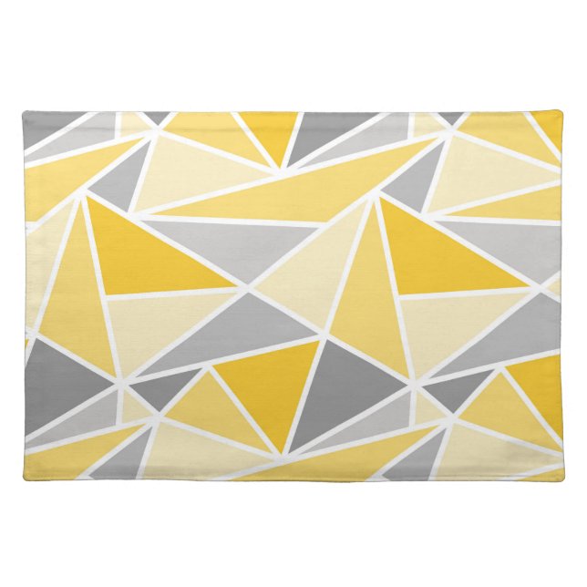 Modern Geometric Triangles, Mustard Yellow, Gray Cloth Placemat (Front)