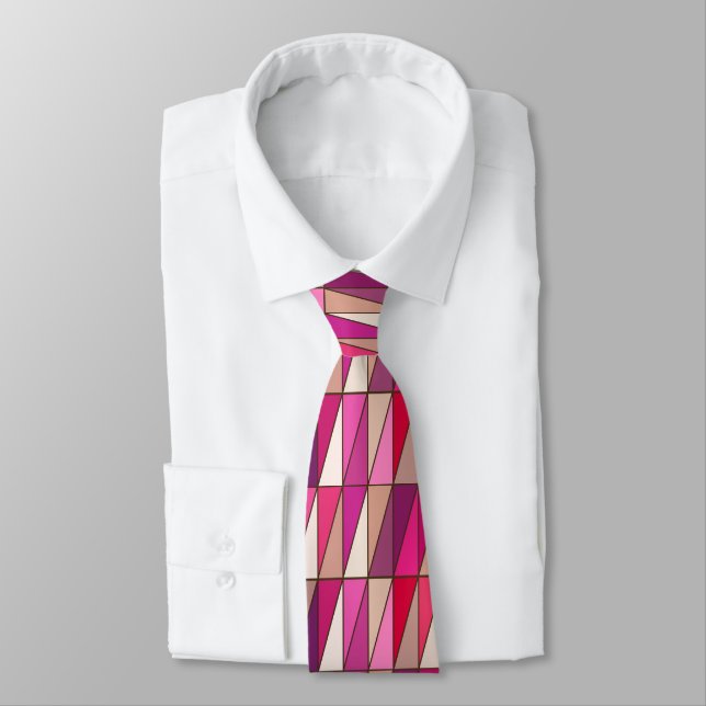Modern Geometric Triangles, Violet, Pink and Beige Neck Tie (Tied)