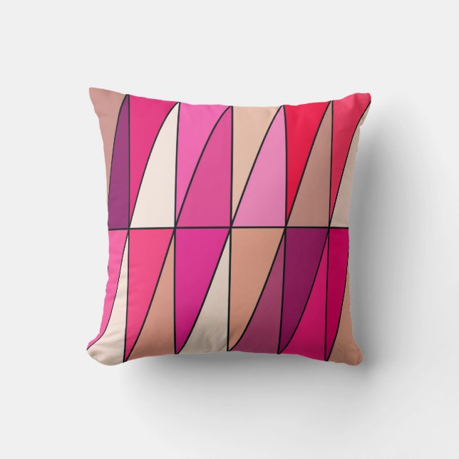 Modern Geometric Triangles, Violet, Pink and Beige Throw Pillow (Front)