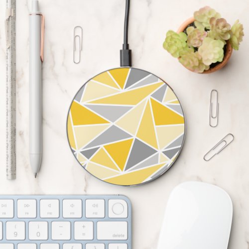Modern Geometric Triangles Yellow Gray Wireless Charger