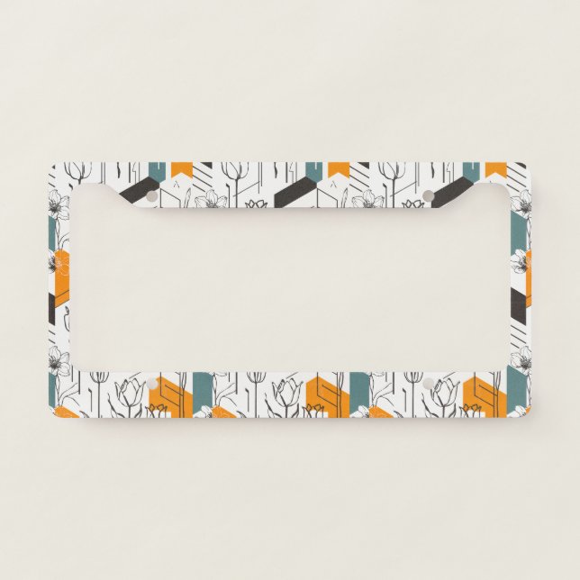 Modern Geometric Tulip Line Art Pattern License Plate Frame (Front)