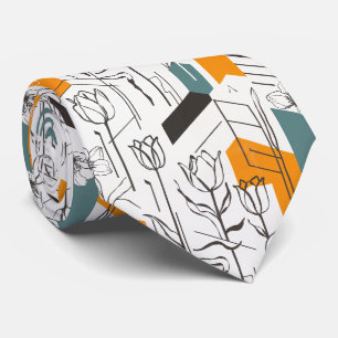 Modern Geometric Tulip Line Art Pattern Neck Tie