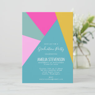Modern Geometric Turquoise Pink Graduation Party Invitation