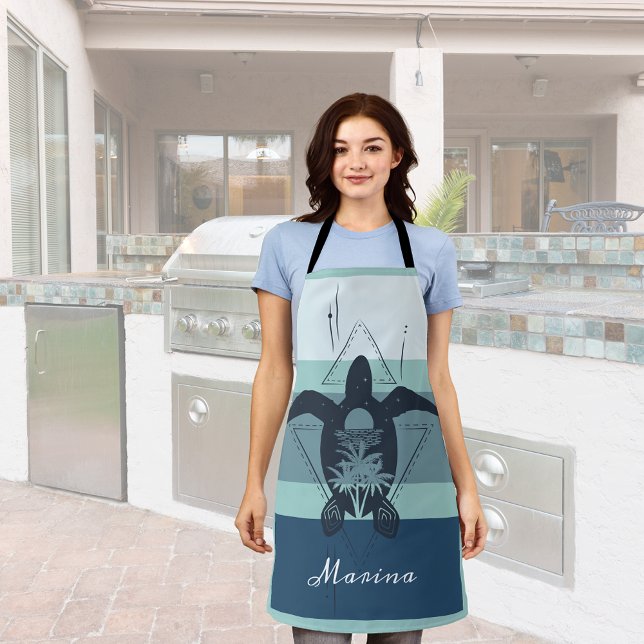 Modern Geometric Turtle Personalized Apron (Creator Uploaded)