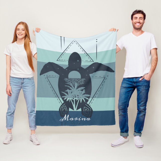 Modern Geometric Turtle Personalized Fleece Blanket (In Situ)