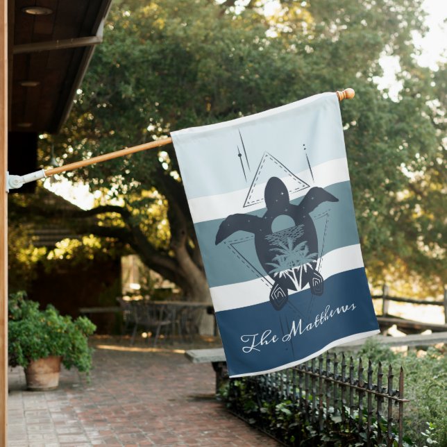 Modern Geometric Turtle Personalized House Flag (In SItu)