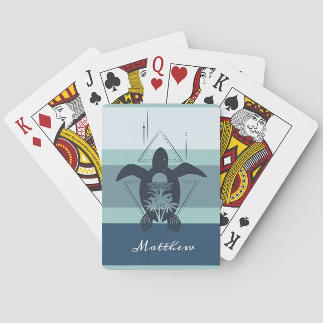 Modern Geometric Turtle Personalized Poker Cards (Back)