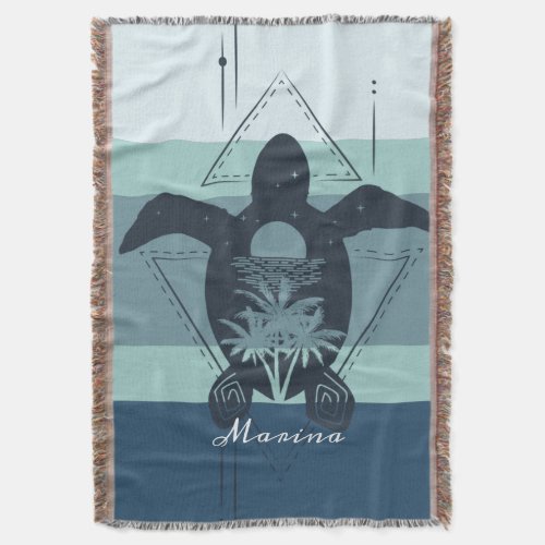 Modern Geometric Turtle Personalized Throw Blanket