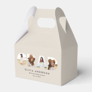 Modern geometric typography photo arch graduation favor boxes