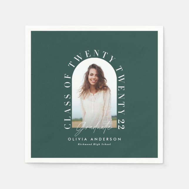 Modern geometric typography photo arch graduation napkins (Front)