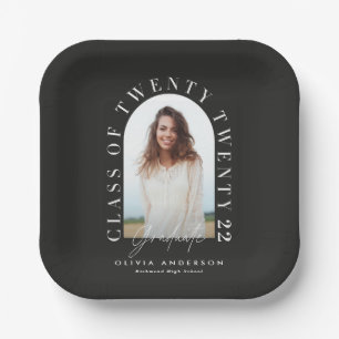 Modern geometric typography photo arch graduation paper plates