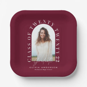 Modern geometric typography photo arch graduation paper plates