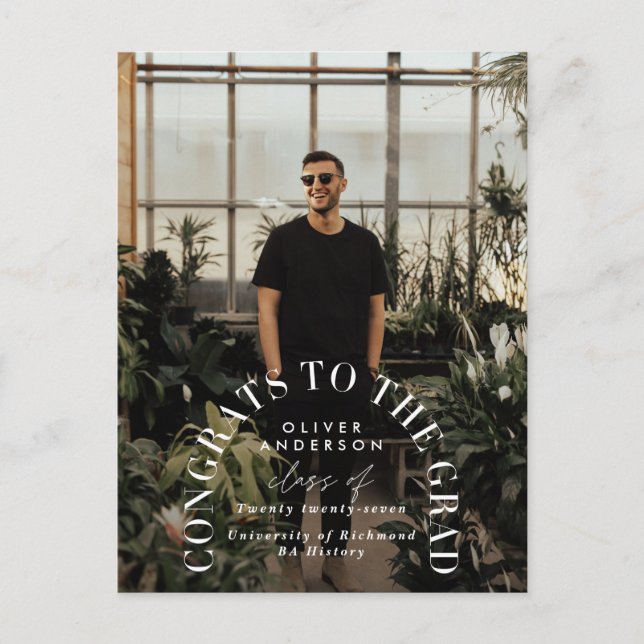 Modern geometric typography photo arch graduation postcard (Front)